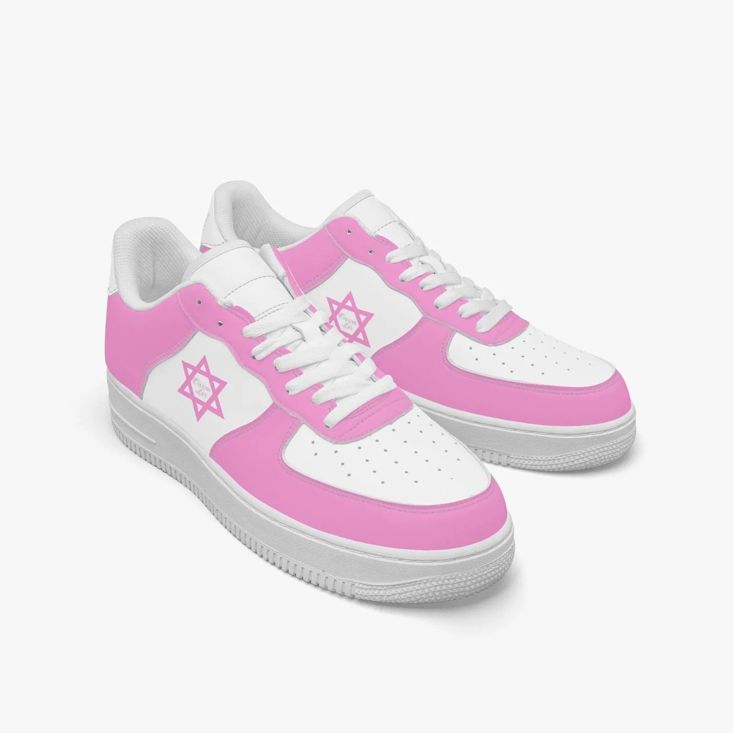 1Tweezy Star Of David Pink Low-Top Leather Sports Sneakers