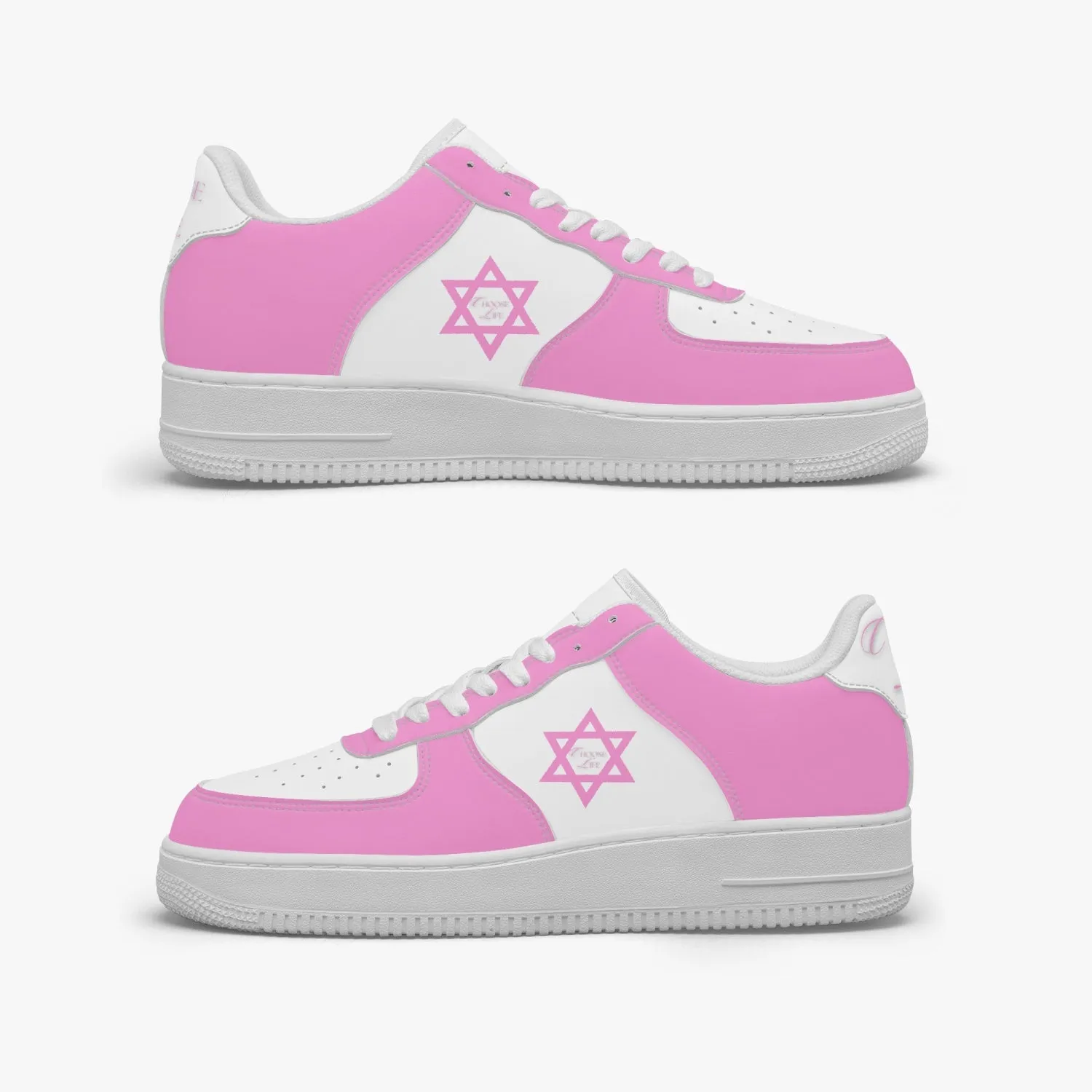 1Tweezy Star Of David Pink Low-Top Leather Sports Sneakers