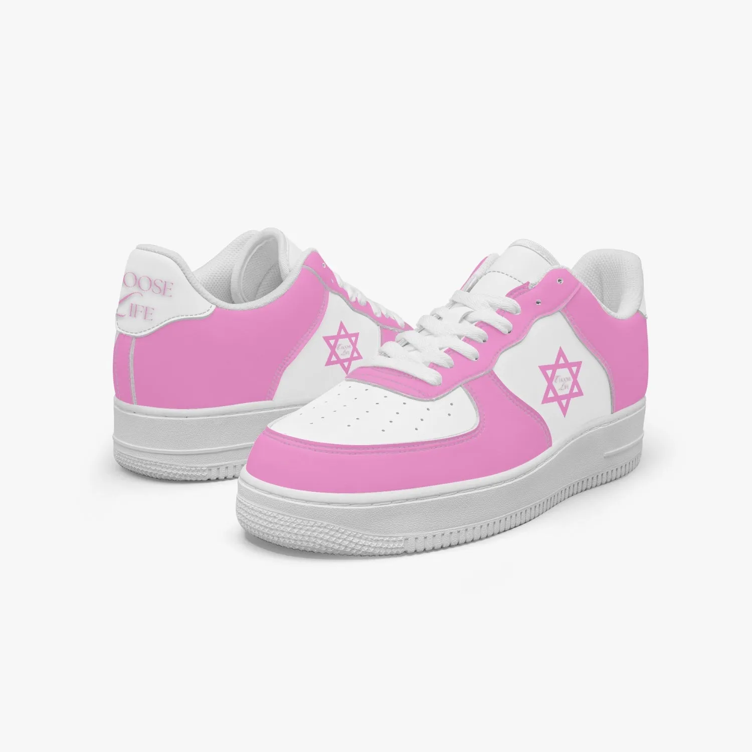 1Tweezy Star Of David Pink Low-Top Leather Sports Sneakers