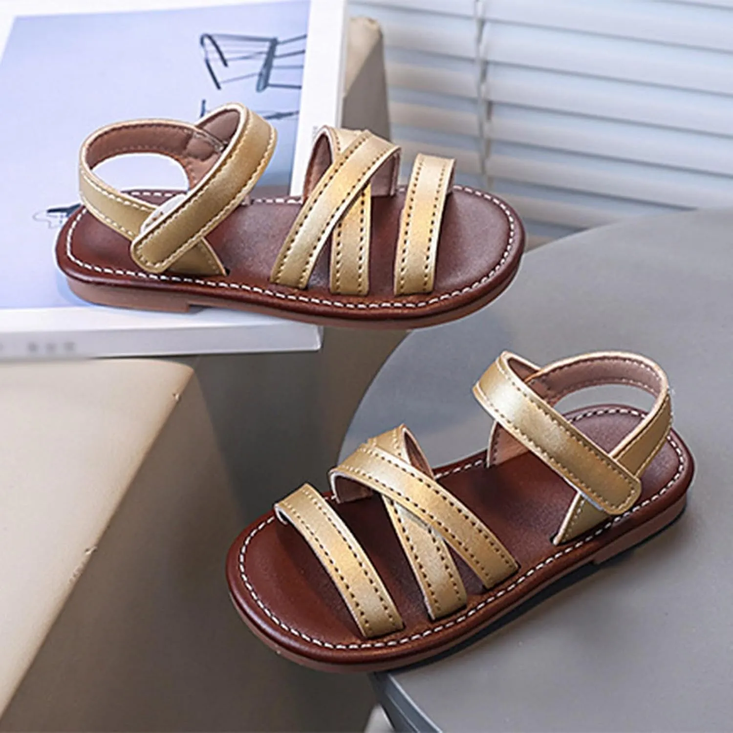 2025 Girls Casual Sandals Fashion Outdoor Sport Walking Footwear with Ankle Strap Summer Slip-On Beach Vacation Slides Comfortable Cute Kids Open Toe Slippers Breathable Dressy Party Dance Shoes