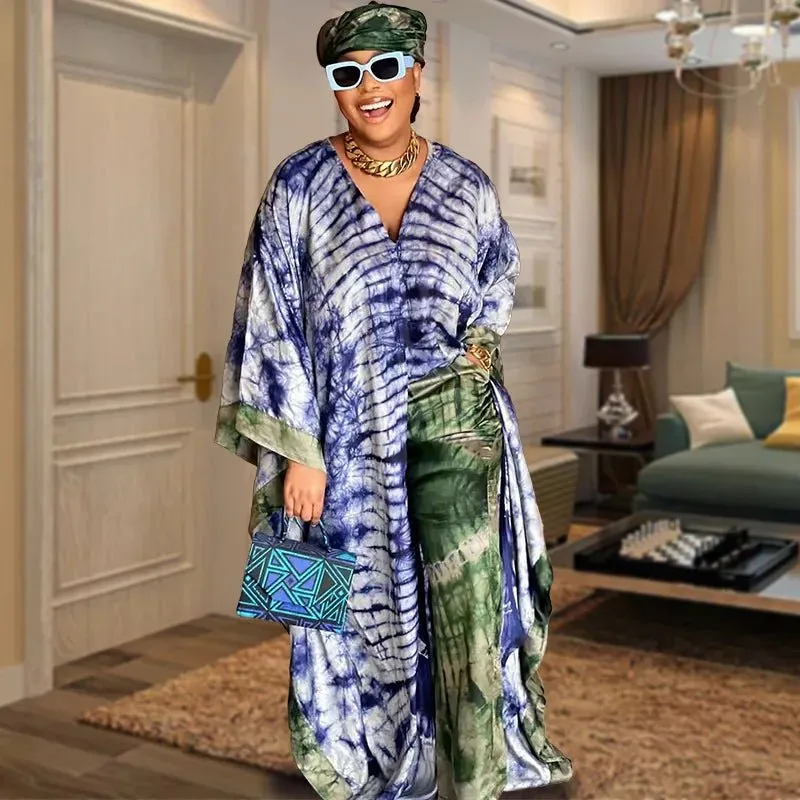 2PC African Outfit for Women – Printed Top and Wide Leg Pant Set