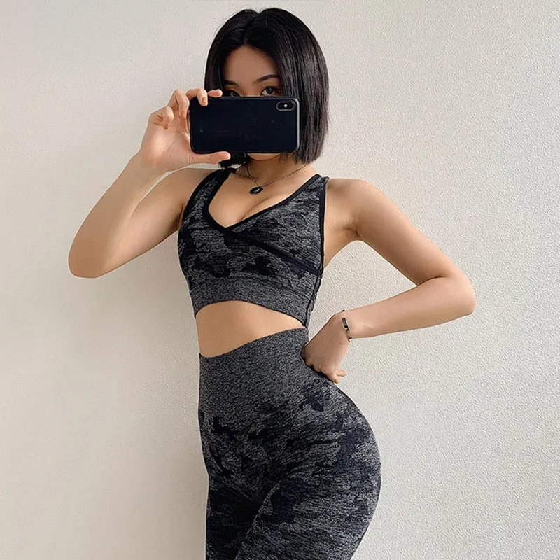 2Pcs Yoga Set Seamless Camouflage set