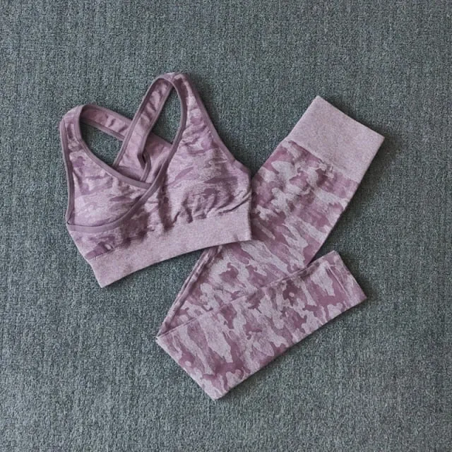 2Pcs Yoga Set Seamless Camouflage set