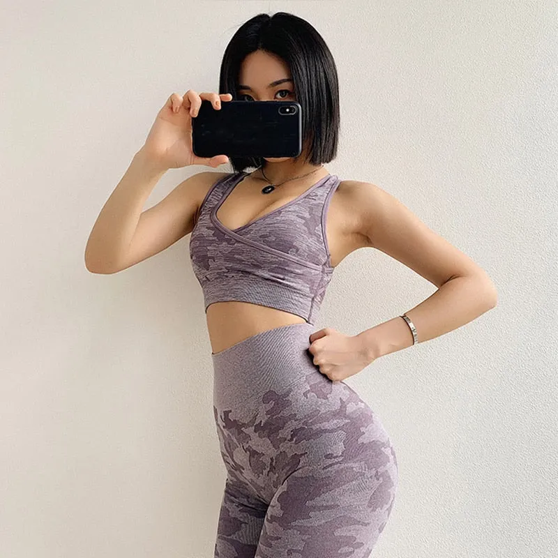 2Pcs Yoga Set Seamless Camouflage set