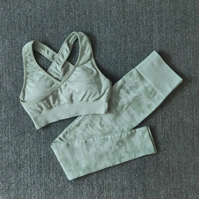 2Pcs Yoga Set Seamless Camouflage set