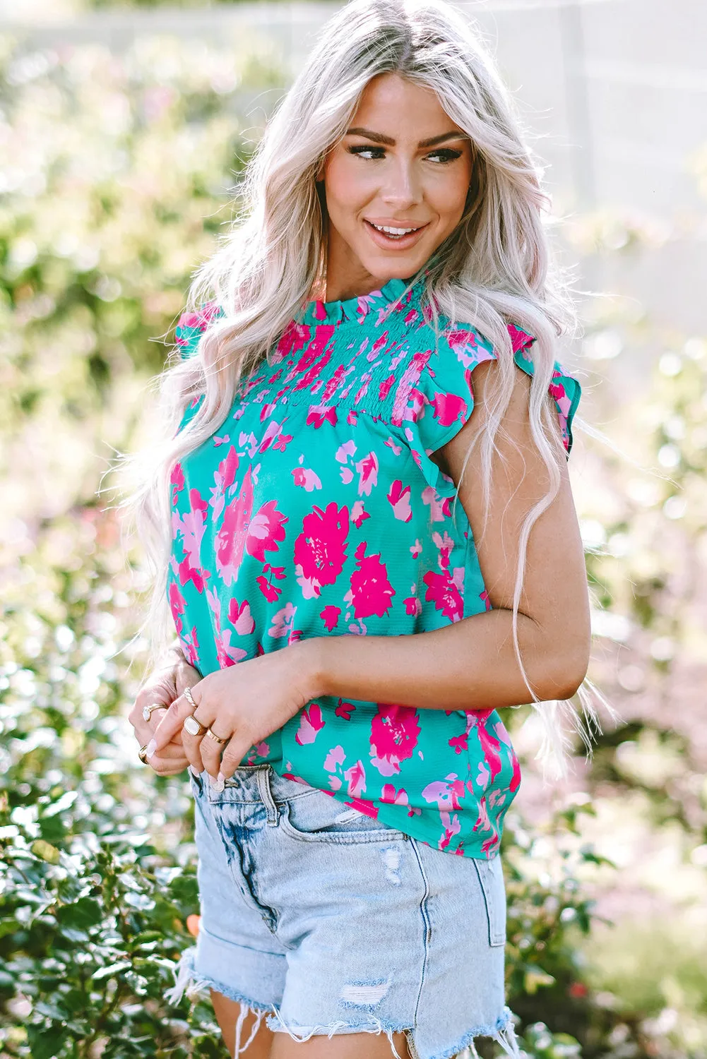 Alexia Ruffled Flutter Sleeve Ruched Blouse by Threaded Pear