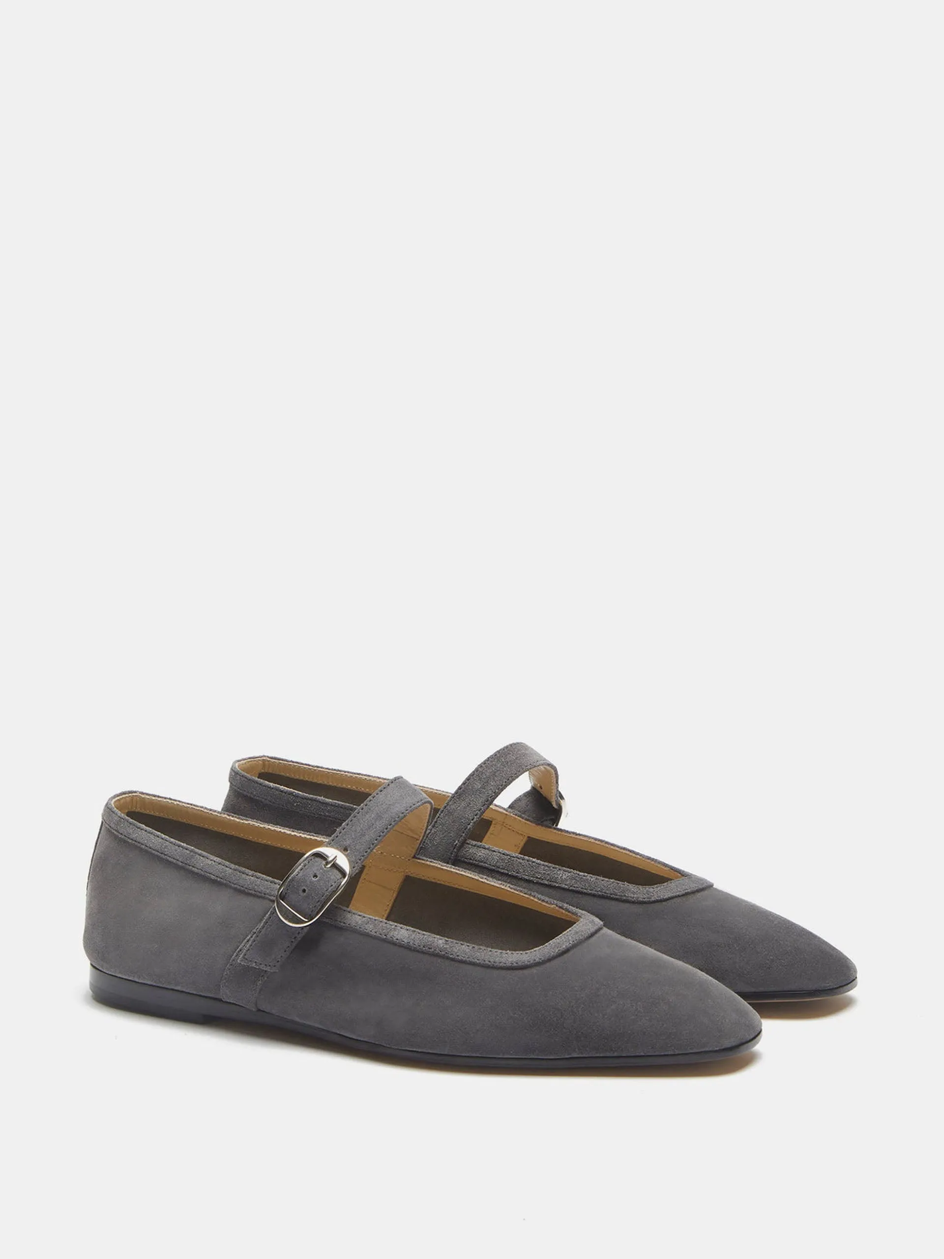 Anthracite suede ballet Mary Jane flats
