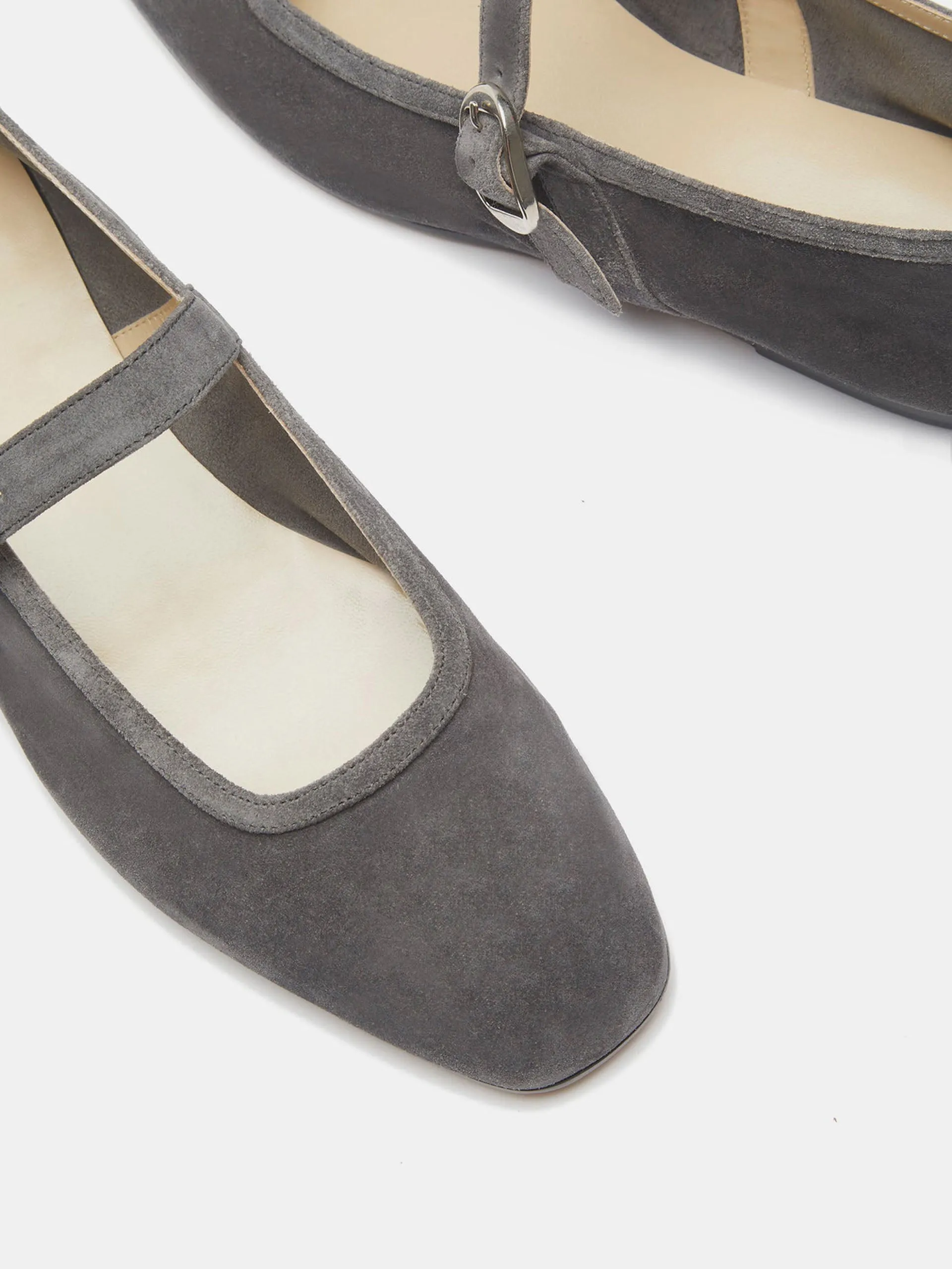 Anthracite suede ballet Mary Jane flats