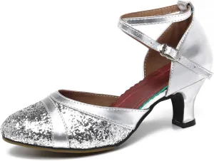 AOQUNFS Women's Glitter Latin Dance Shoes Closed Toe Ballroom Performance Wedding Sequin Dancing Shoes,FT021