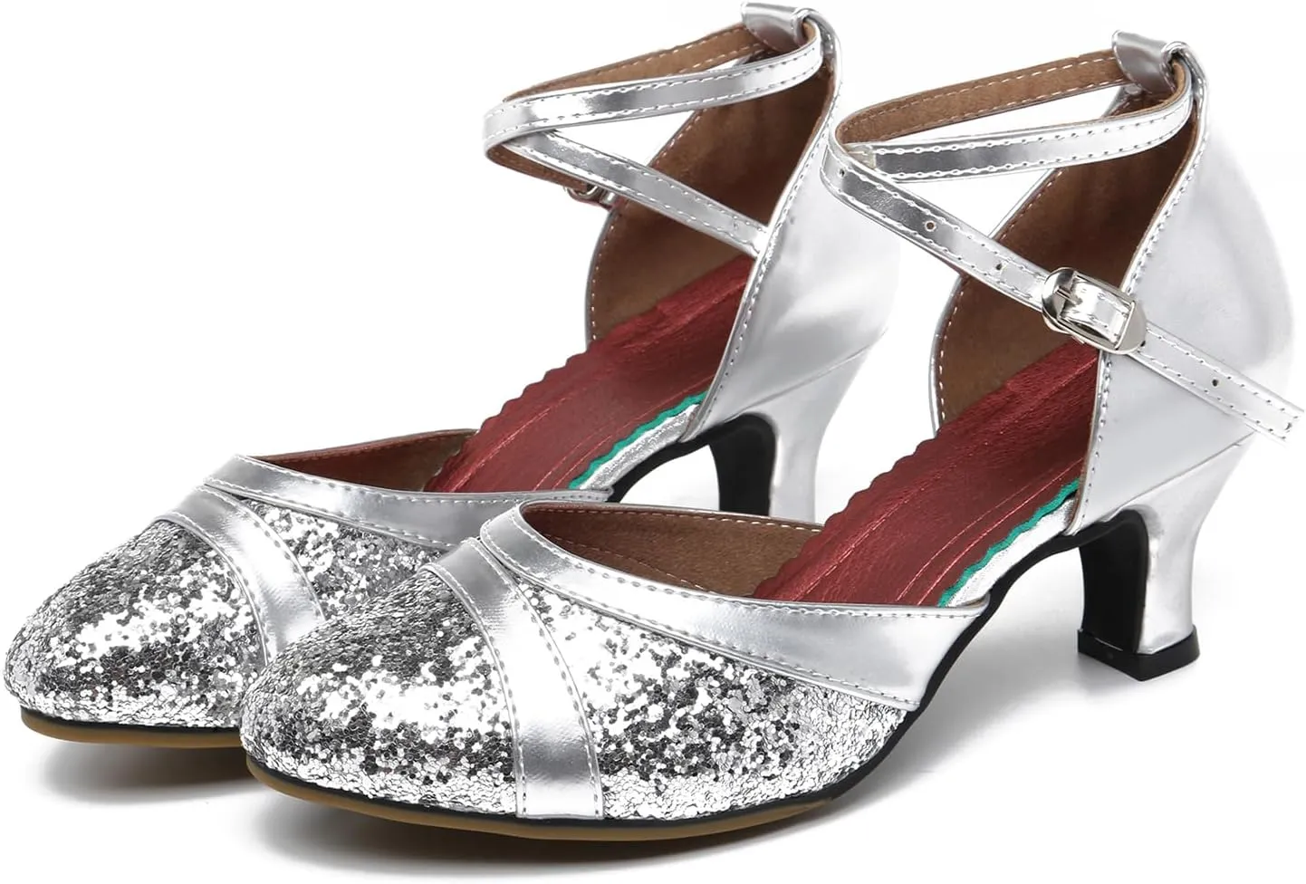 AOQUNFS Women's Glitter Latin Dance Shoes Closed Toe Ballroom Performance Wedding Sequin Dancing Shoes,FT021