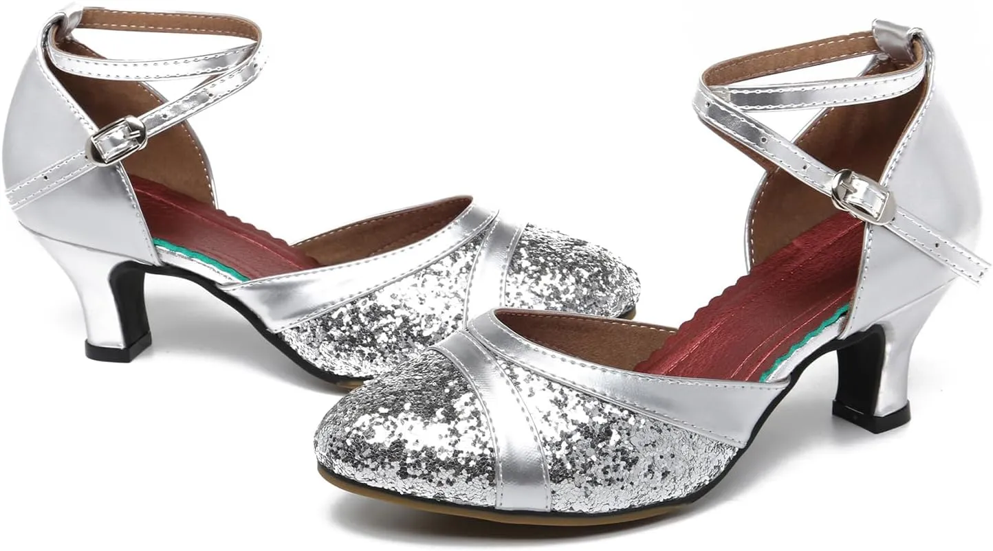 AOQUNFS Women's Glitter Latin Dance Shoes Closed Toe Ballroom Performance Wedding Sequin Dancing Shoes,FT021