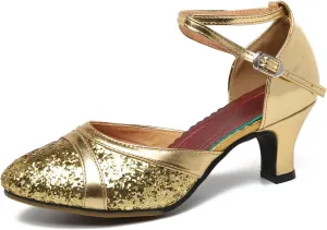 AOQUNFS Women's Glitter Latin Dance Shoes Closed Toe Ballroom Performance Wedding Sequin Dancing Shoes,FT021