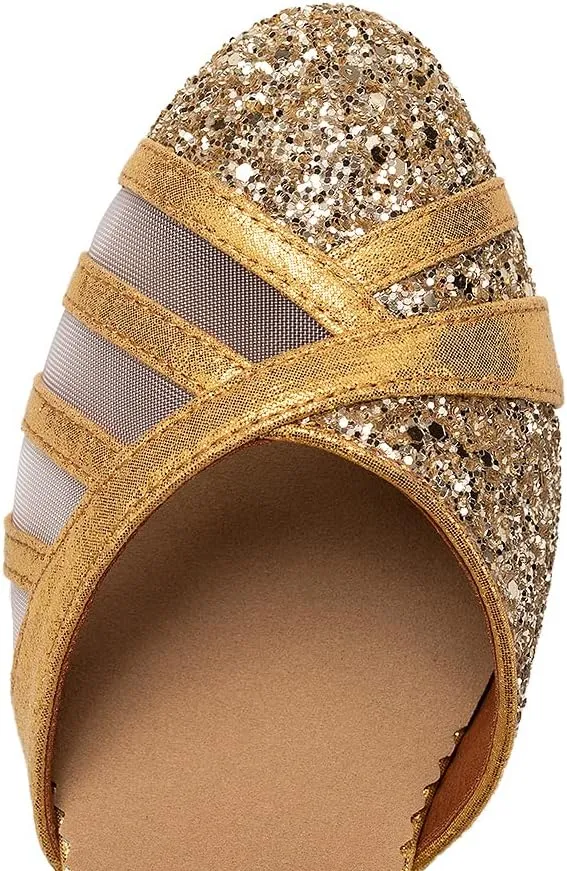 AOQUNFS Women's Glitter Latin Dance Shoes Closed Toe Ballroom Performance Wedding Sequin Dancing Shoes,FT105