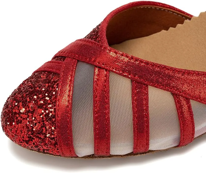 AOQUNFS Women's Glitter Latin Dance Shoes Closed Toe Ballroom Performance Wedding Sequin Dancing Shoes,FT105