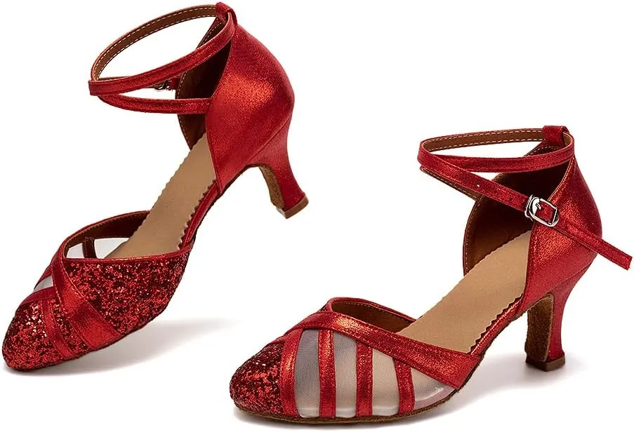 AOQUNFS Women's Glitter Latin Dance Shoes Closed Toe Ballroom Performance Wedding Sequin Dancing Shoes,FT105