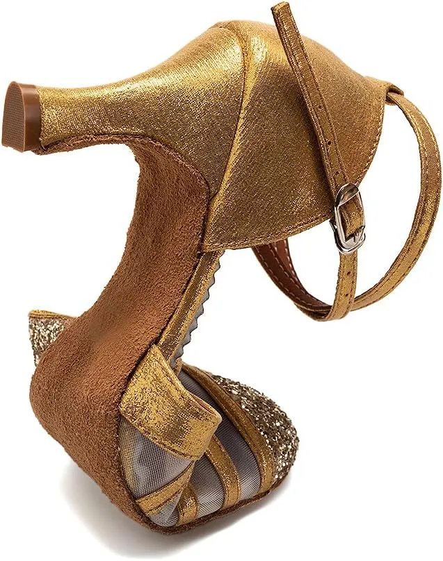 AOQUNFS Women's Glitter Latin Dance Shoes Closed Toe Ballroom Performance Wedding Sequin Dancing Shoes,FT105