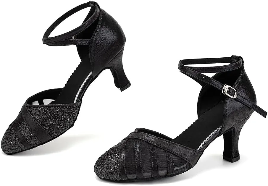 AOQUNFS Women's Glitter Latin Dance Shoes Closed Toe Ballroom Performance Wedding Sequin Dancing Shoes,FT105