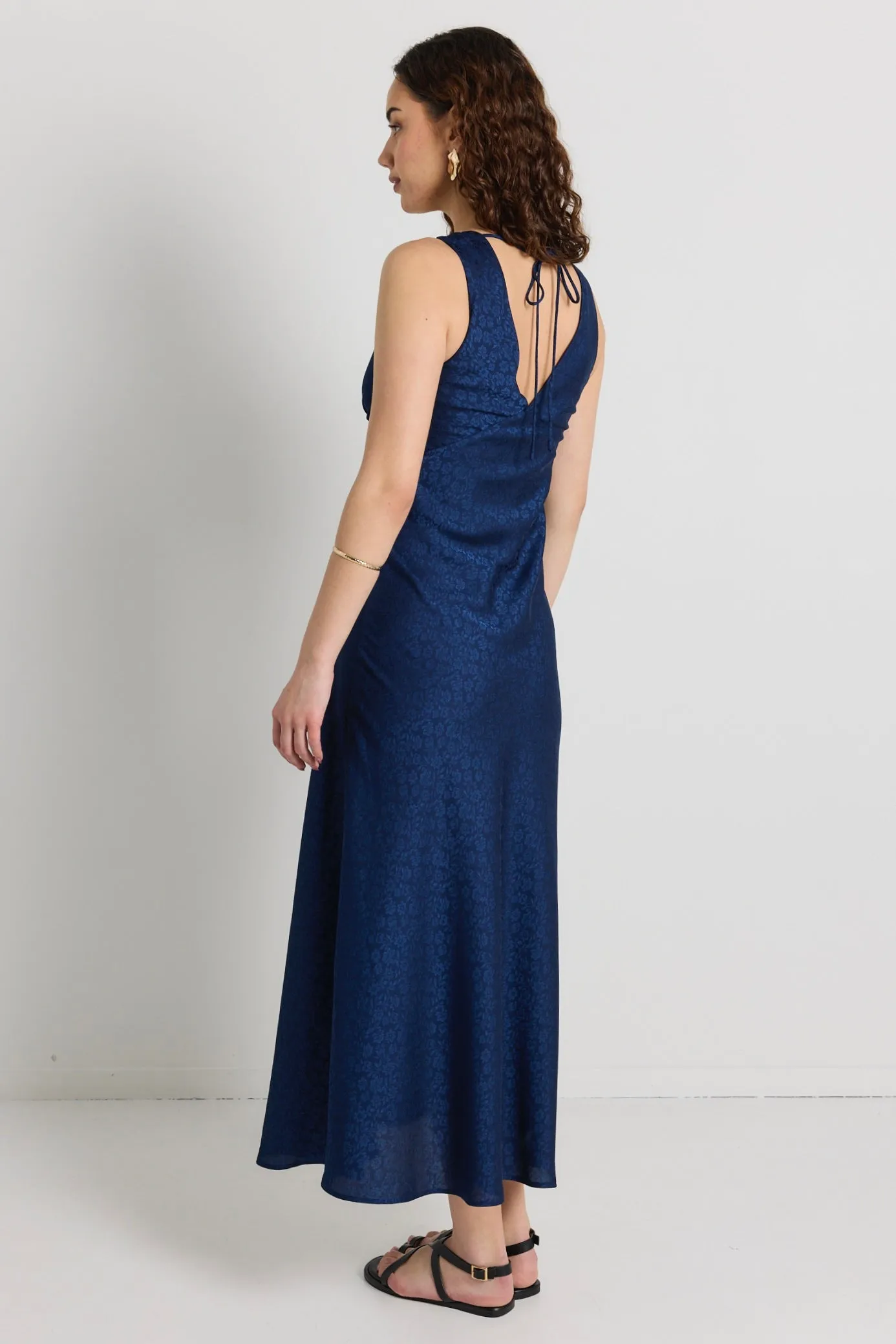 Aston Ink Jacquard Satin Bias Flared Maxi Dress
