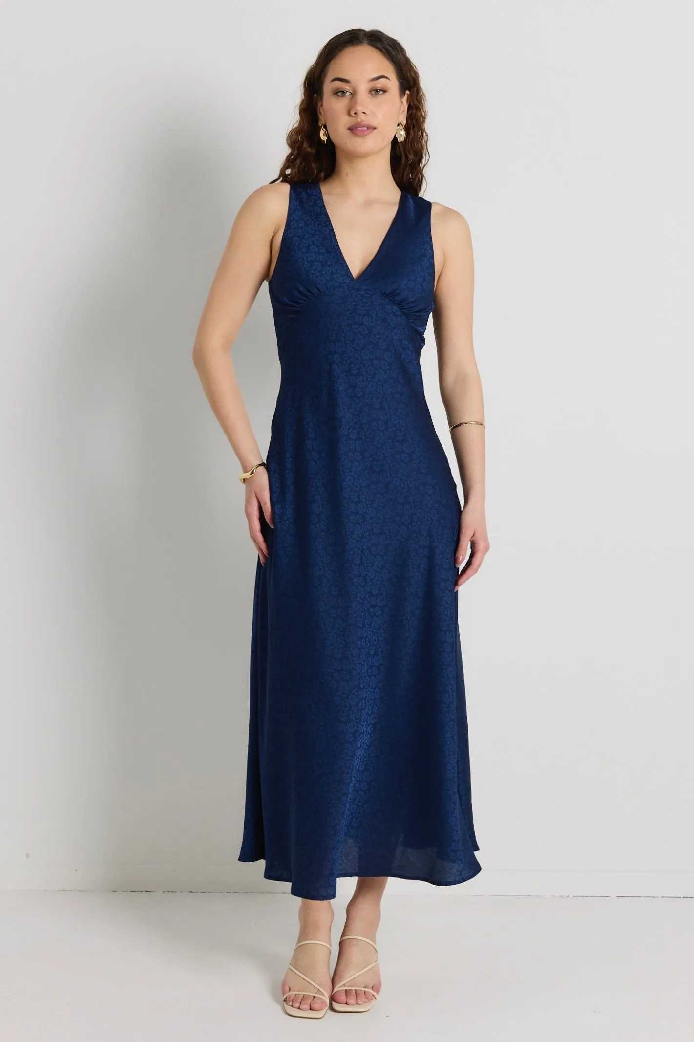 Aston Ink Jacquard Satin Bias Flared Maxi Dress