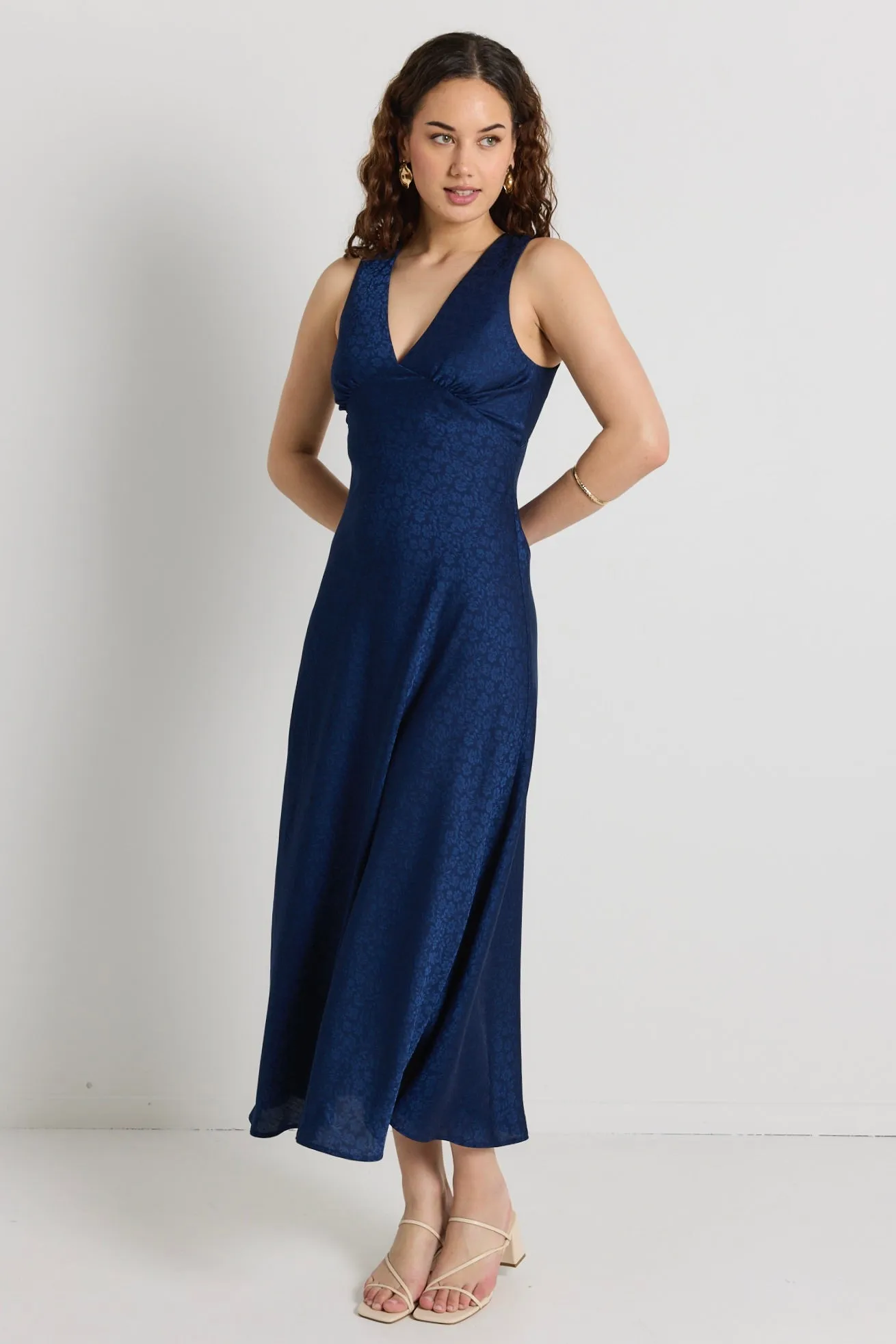 Aston Ink Jacquard Satin Bias Flared Maxi Dress