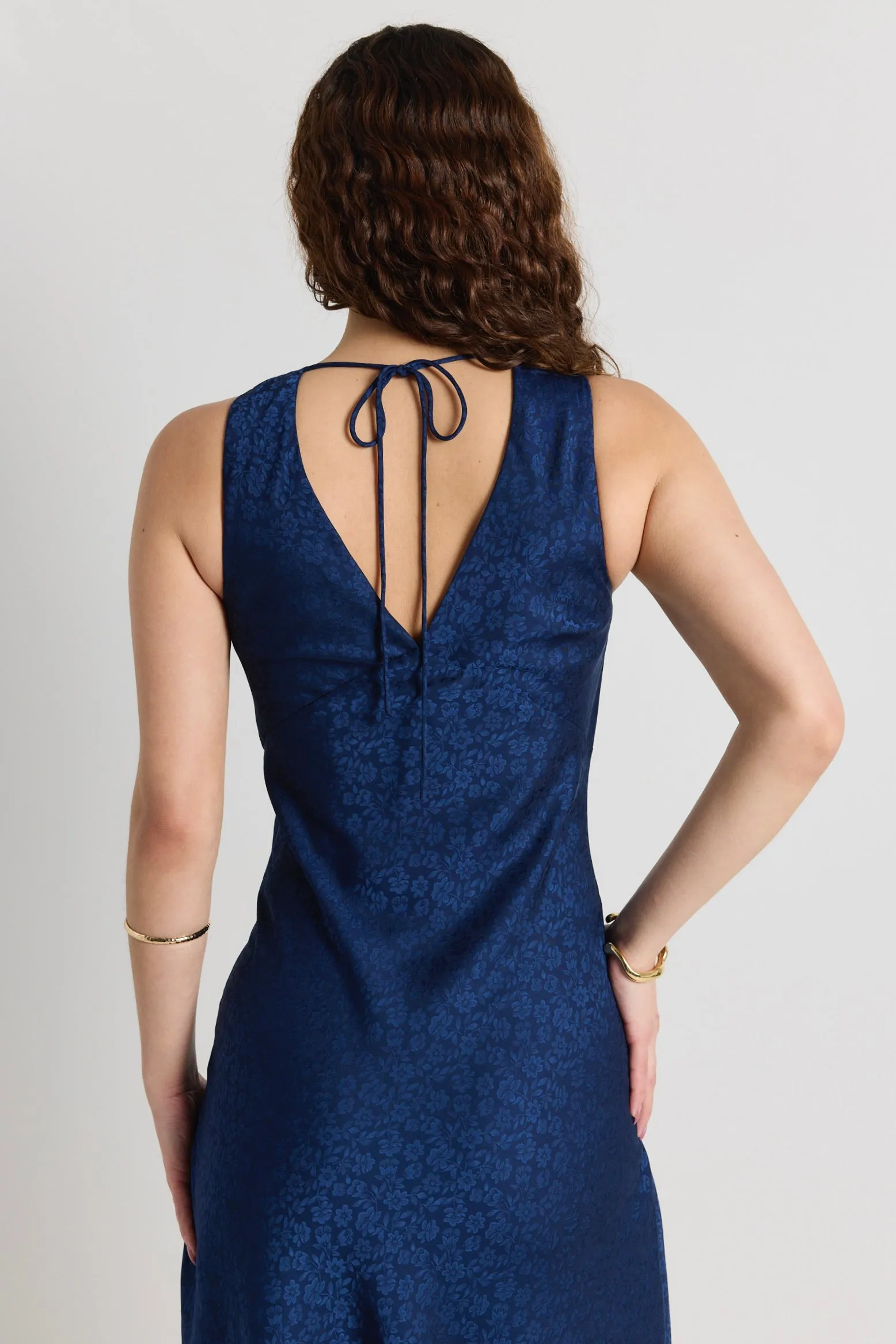 Aston Ink Jacquard Satin Bias Flared Maxi Dress