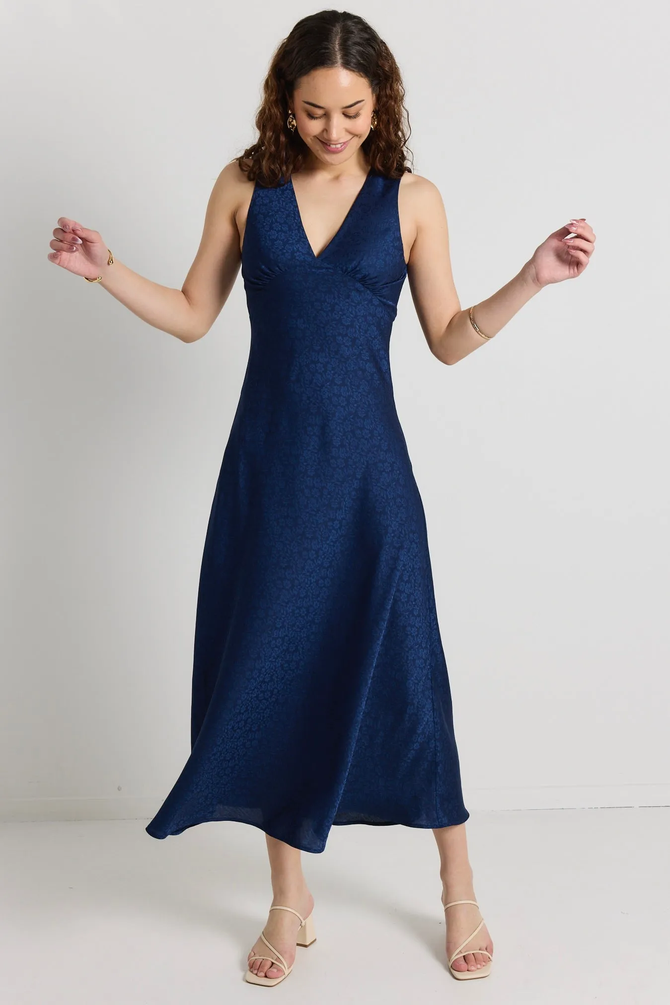 Aston Ink Jacquard Satin Bias Flared Maxi Dress