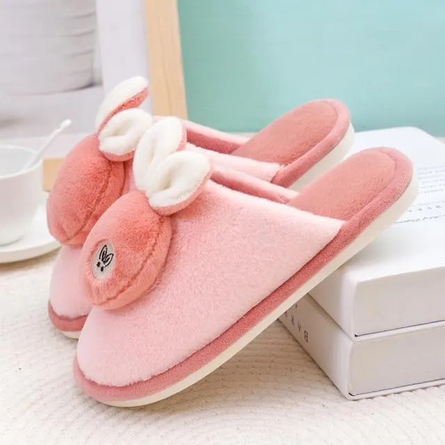 Autumn Winter Women's Soft-sole Non-slip Silent Rabbit Floor House Slippers