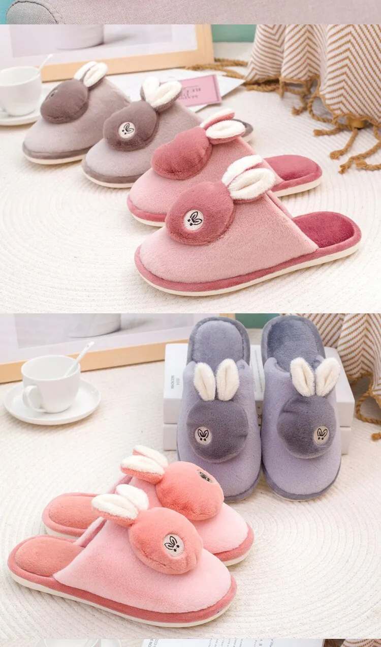 Autumn Winter Women's Soft-sole Non-slip Silent Rabbit Floor House Slippers