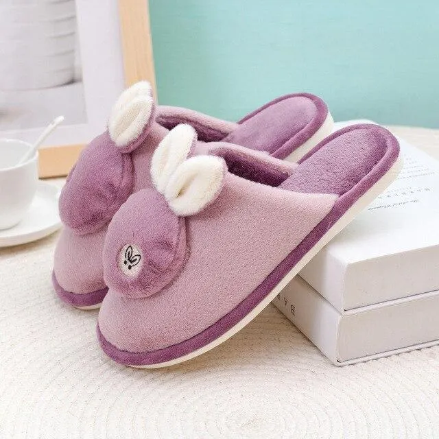 Autumn Winter Women's Soft-sole Non-slip Silent Rabbit Floor House Slippers