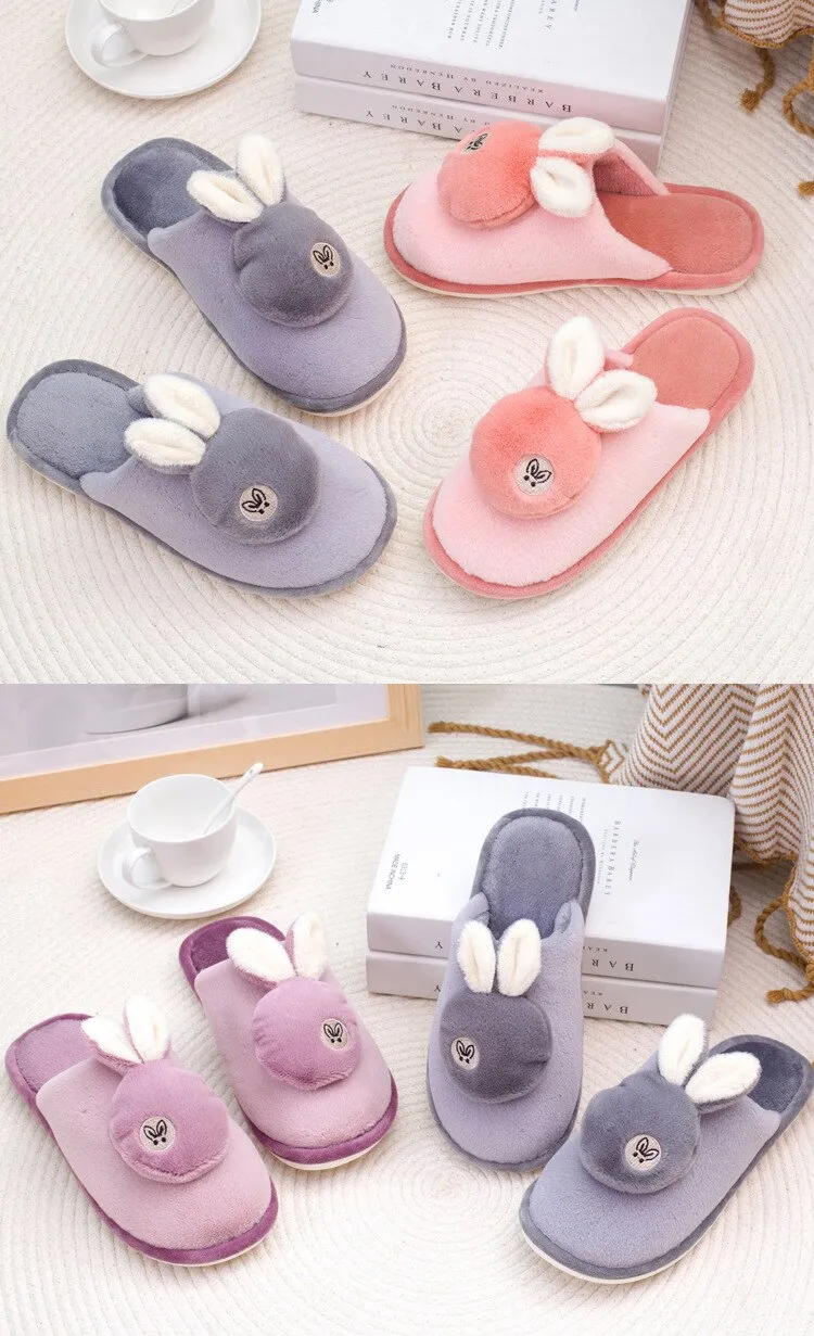 Autumn Winter Women's Soft-sole Non-slip Silent Rabbit Floor House Slippers