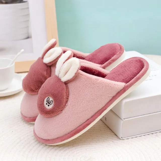 Autumn Winter Women's Soft-sole Non-slip Silent Rabbit Floor House Slippers