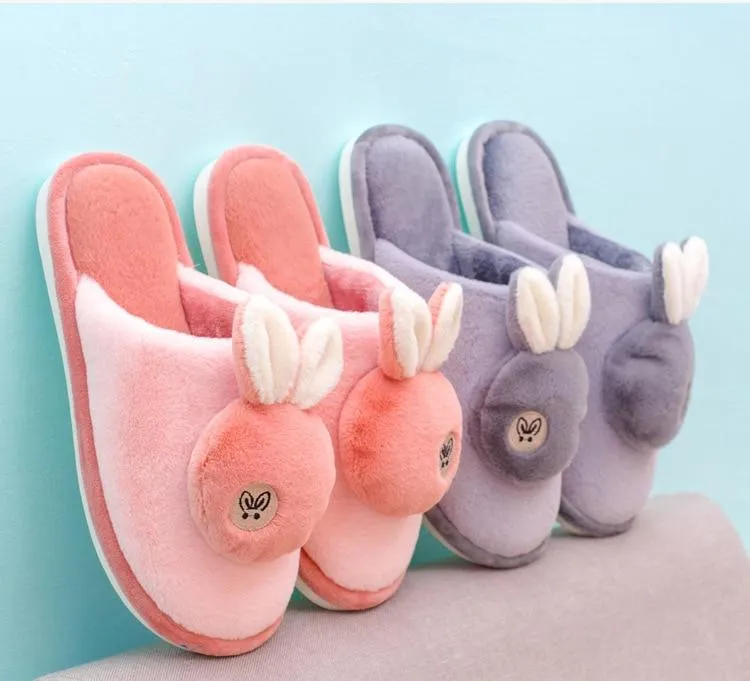 Autumn Winter Women's Soft-sole Non-slip Silent Rabbit Floor House Slippers