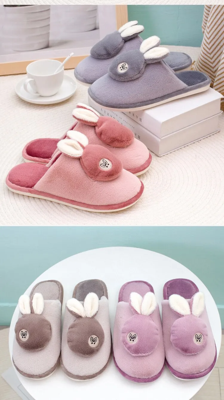 Autumn Winter Women's Soft-sole Non-slip Silent Rabbit Floor House Slippers