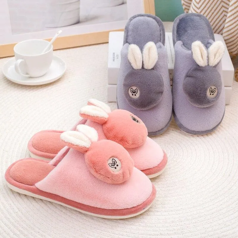 Autumn Winter Women's Soft-sole Non-slip Silent Rabbit Floor House Slippers