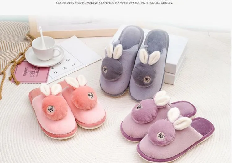 Autumn Winter Women's Soft-sole Non-slip Silent Rabbit Floor House Slippers