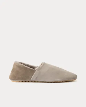 Babouche Shearling-Lined Suede Taupe Slippers