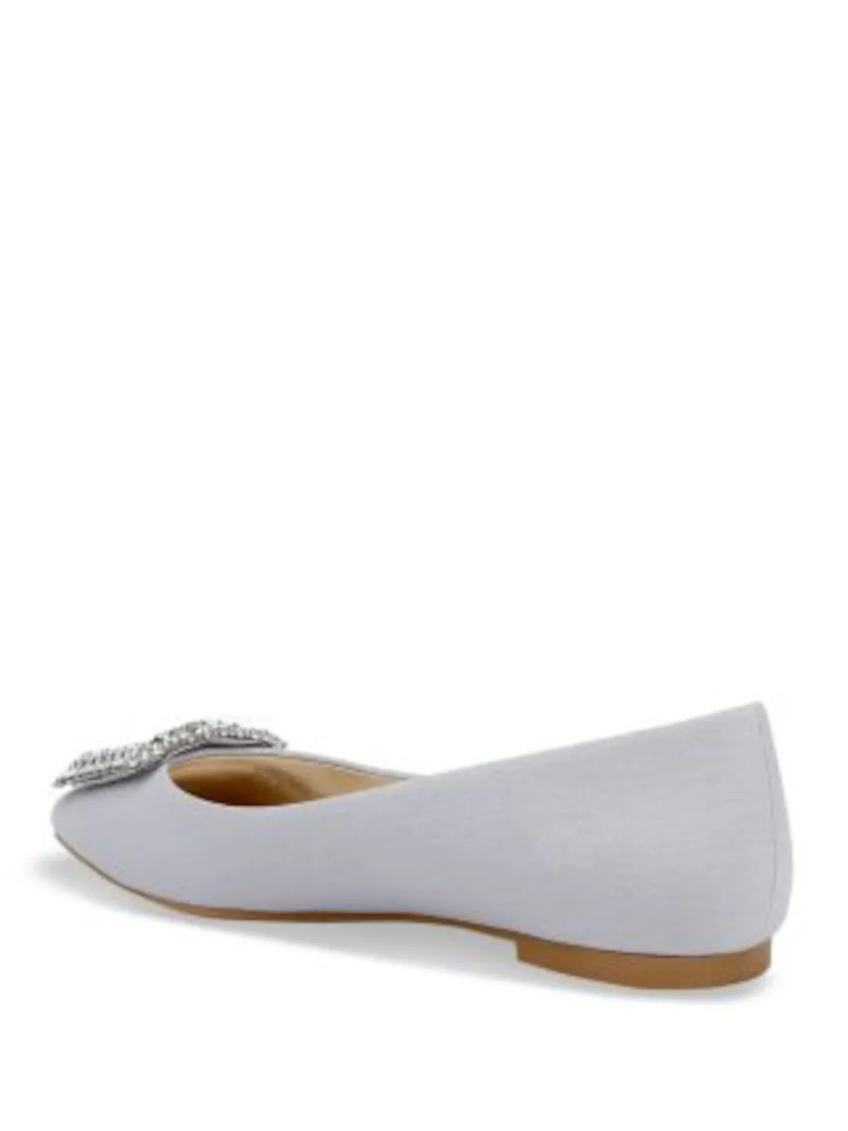 BADGLEY MISCHKA Womens Silver Embellished Hardware Rhinestone Padded Emerie Pointed Toe Slip On Flats Shoes M