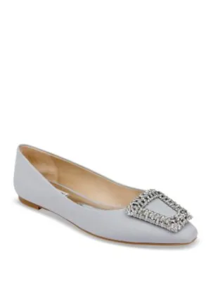 BADGLEY MISCHKA Womens Silver Embellished Hardware Rhinestone Padded Emerie Pointed Toe Slip On Flats Shoes M