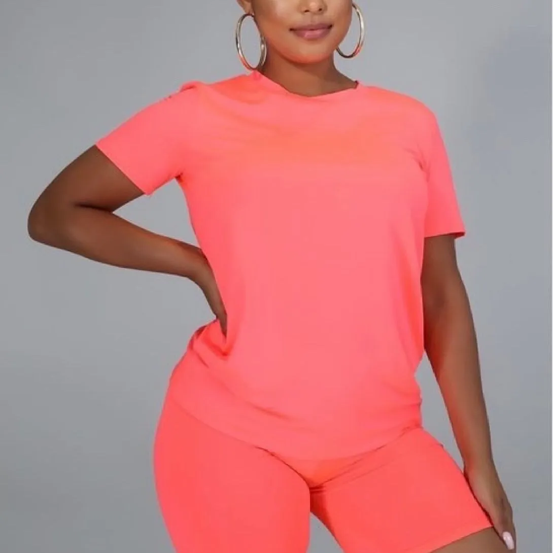 Bae*Sick 2-Piece Active Short Sleeve Top & High Waist Biker Short Set (7 Colors)