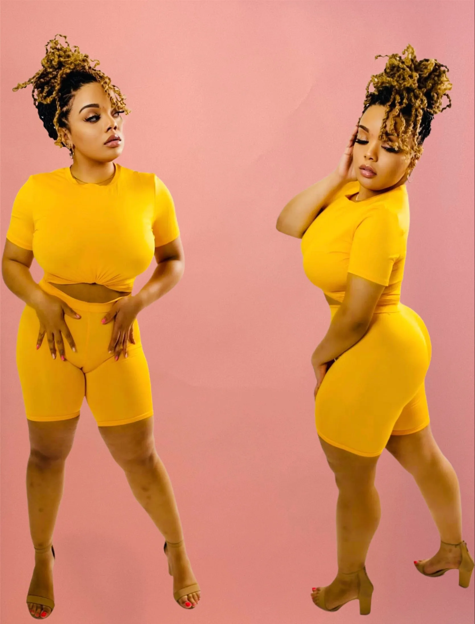 Bae*Sick 2-Piece Active Short Sleeve Top & High Waist Biker Short Set (7 Colors)
