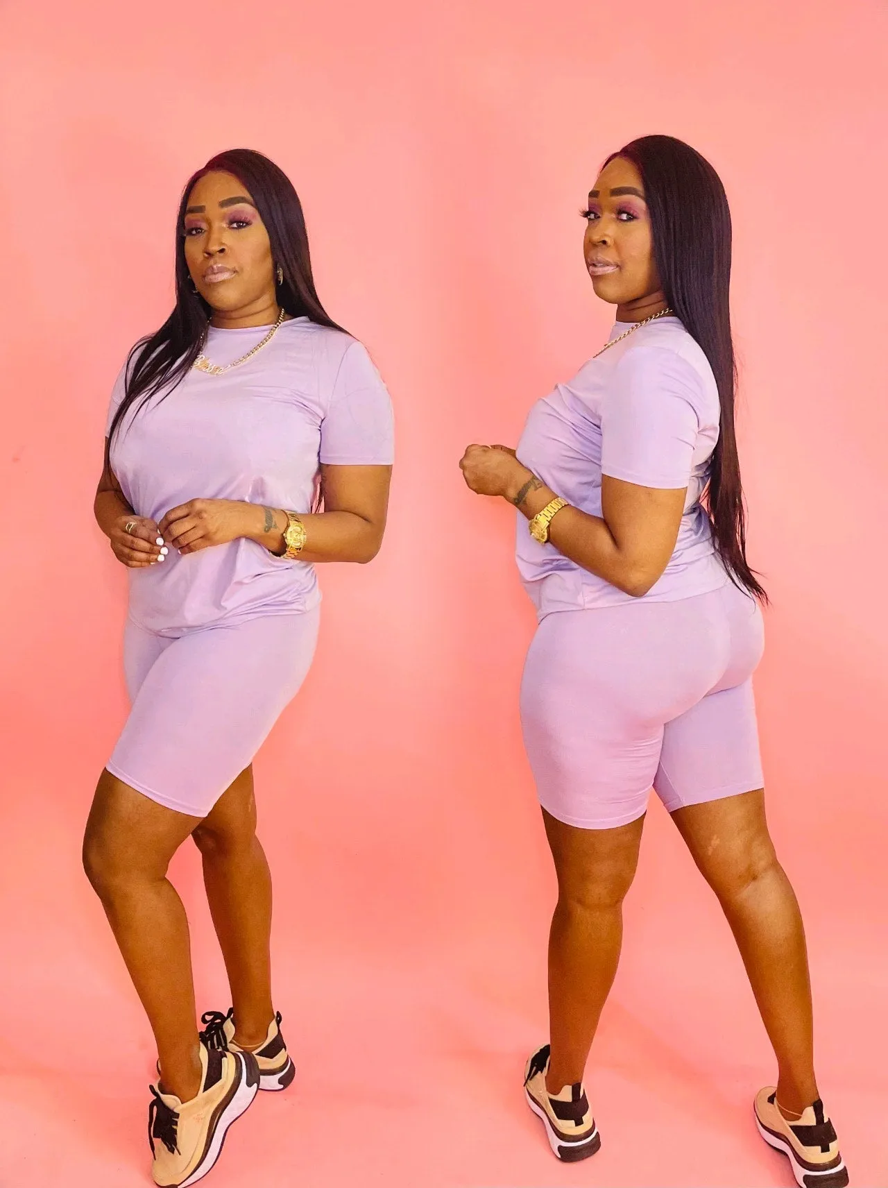 Bae*Sick 2-Piece Active Short Sleeve Top & High Waist Biker Short Set (7 Colors)