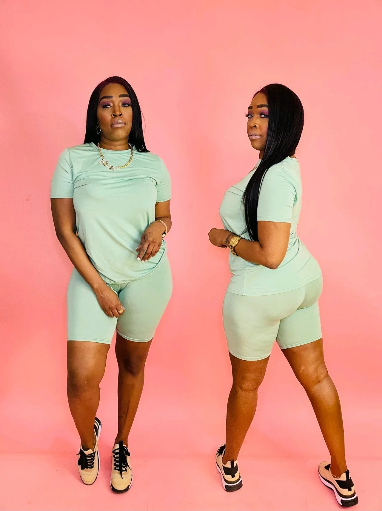 Bae*Sick 2-Piece Active Short Sleeve Top & High Waist Biker Short Set (7 Colors)