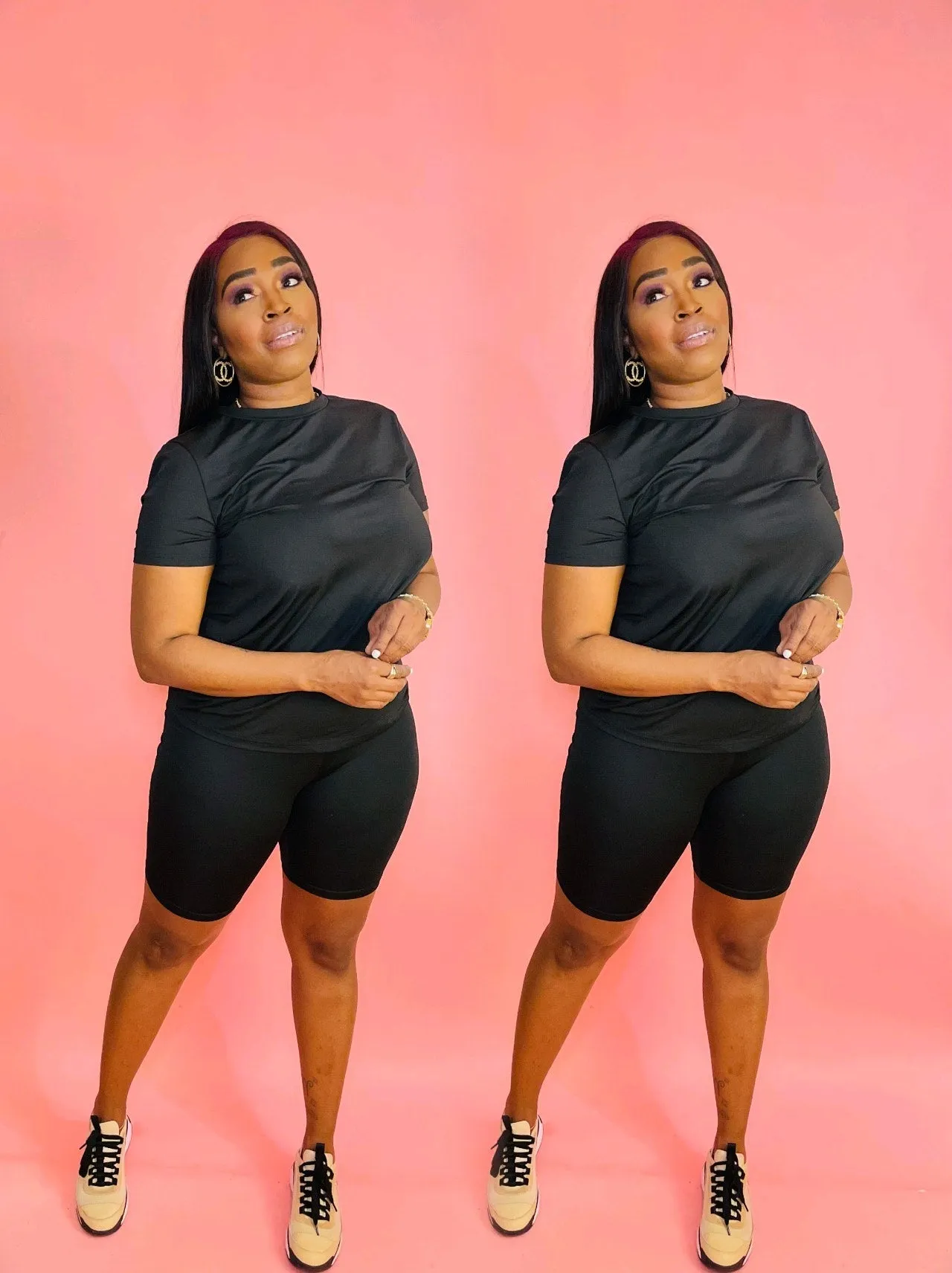 Bae*Sick 2-Piece Active Short Sleeve Top & High Waist Biker Short Set (7 Colors)