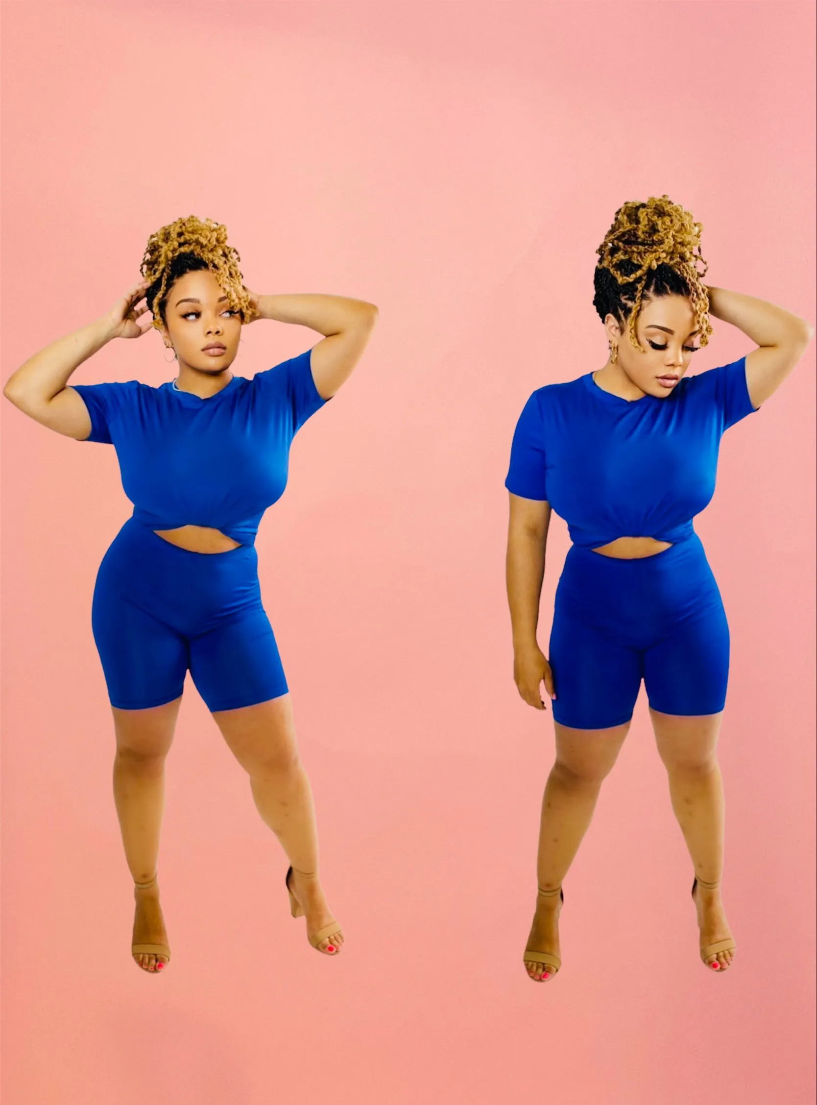 Bae*Sick 2-Piece Active Short Sleeve Top & High Waist Biker Short Set (7 Colors)