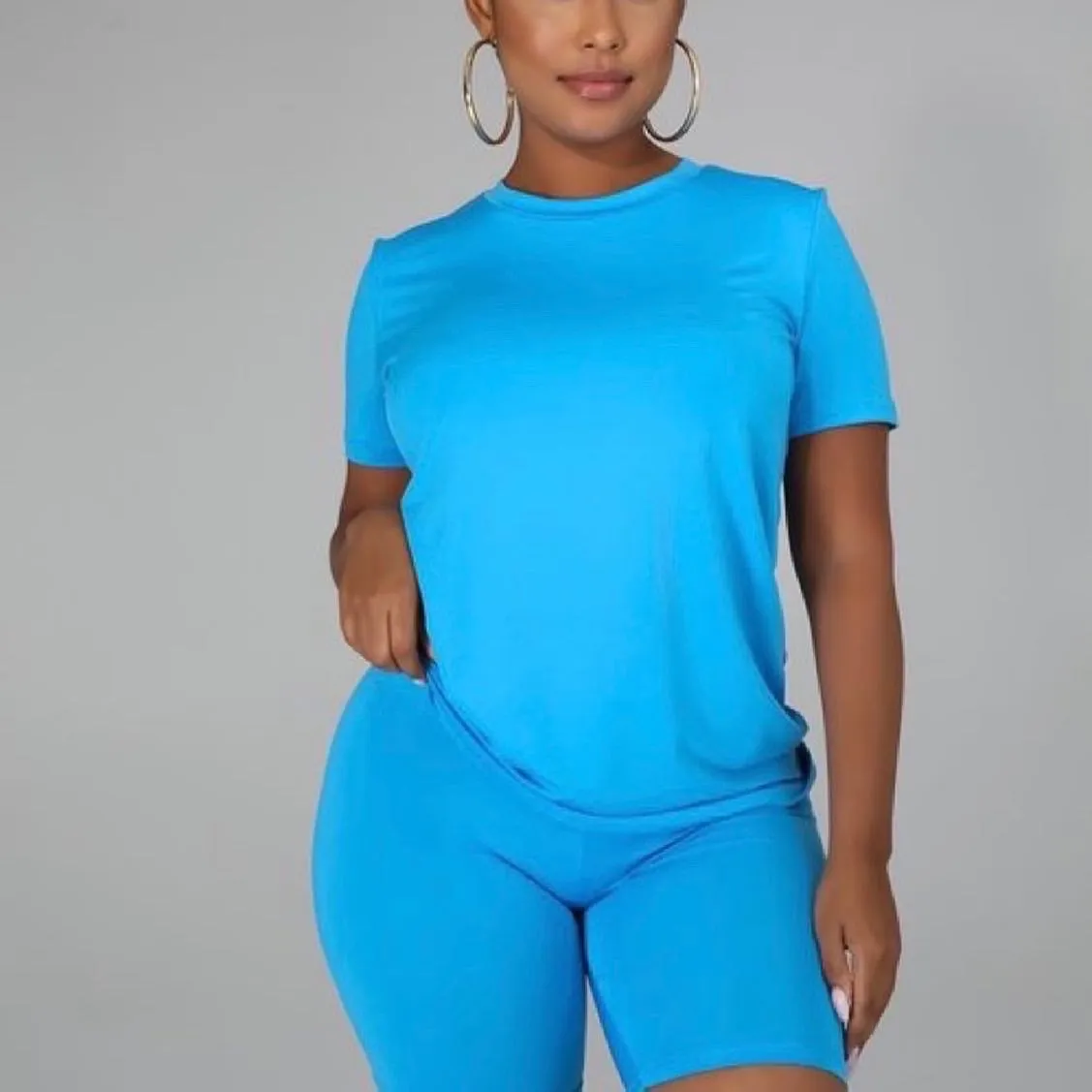 Bae*Sick 2-Piece Active Short Sleeve Top & High Waist Biker Short Set (7 Colors)