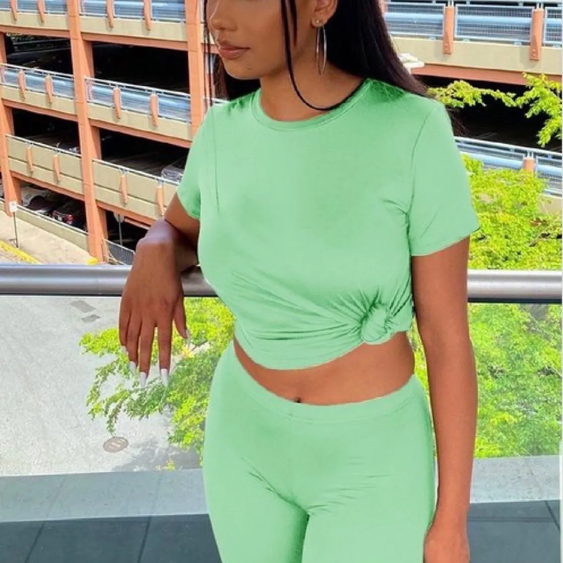 Bae*Sick 2-Piece Active Short Sleeve Top & High Waist Biker Short Set (7 Colors)
