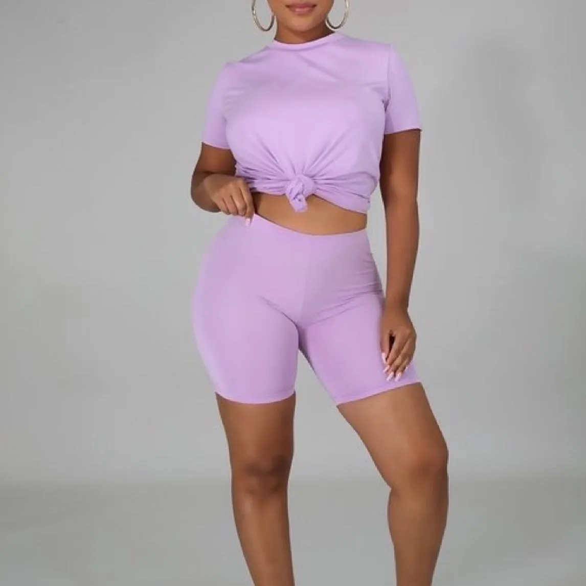 Bae*Sick 2-Piece Active Short Sleeve Top & High Waist Biker Short Set (7 Colors)
