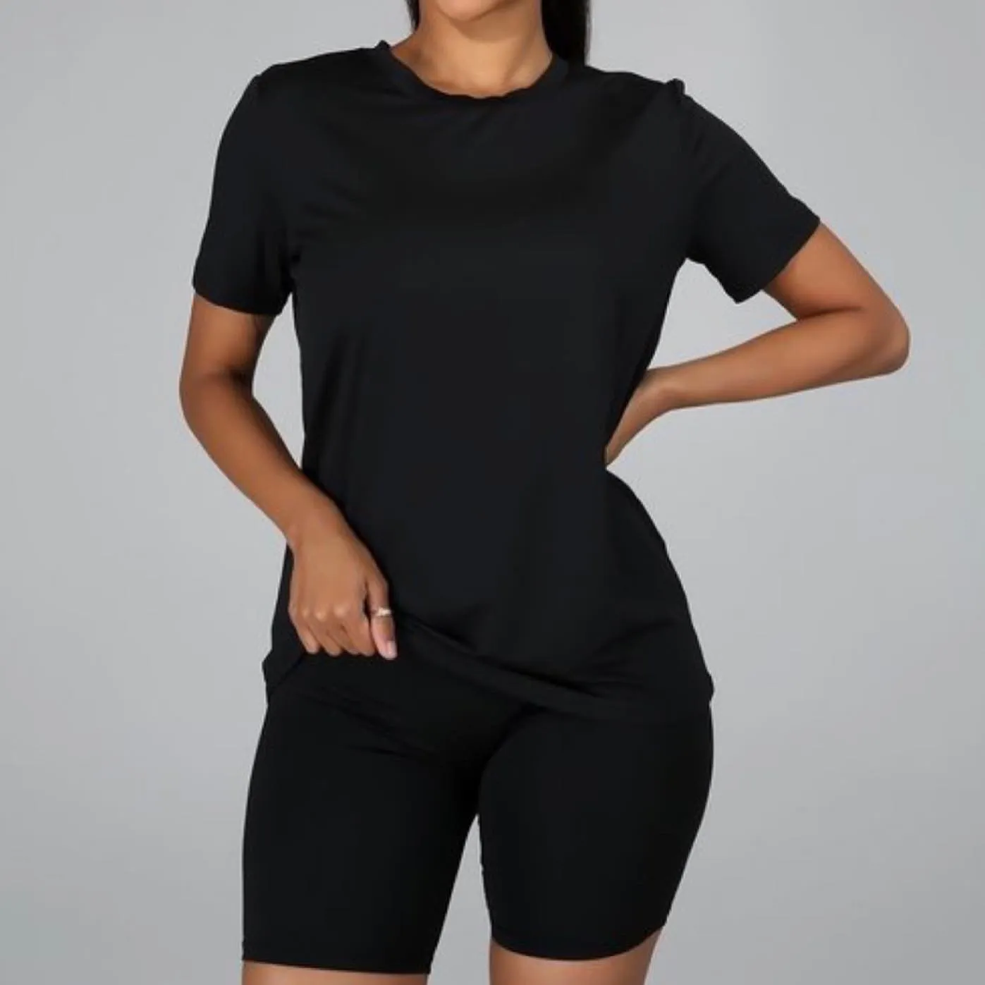 Bae*Sick 2-Piece Active Short Sleeve Top & High Waist Biker Short Set (7 Colors)