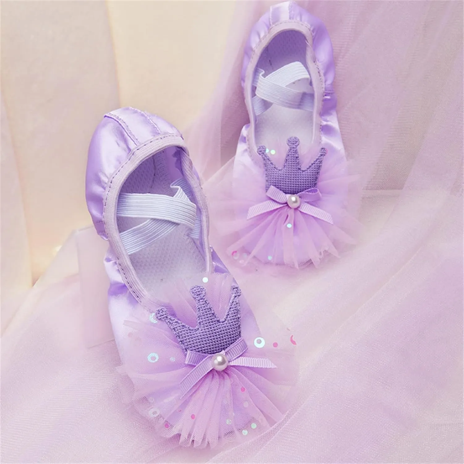 Ballet Shoes for Girls Soft Leather Ballet Slippers Lace Flower Dance Yoga Shoes for Toddler Slip On Dress Shoes