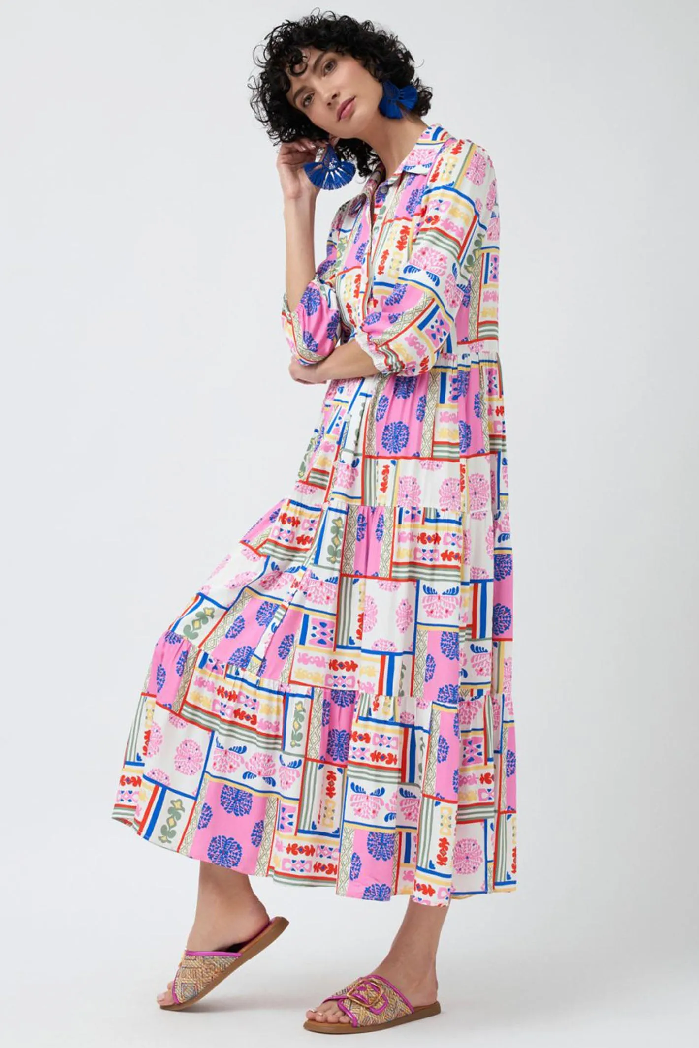 Bariloche Shirt Dress Burton Patchwork Print Natural Pink